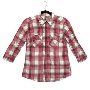 Carhartt Plaid Button Front Western Shirt Women's Size S Pink Roll Tab Cotton